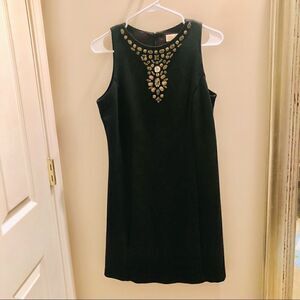 Michael Kors black, sleeveless shift dress with jewel accent.